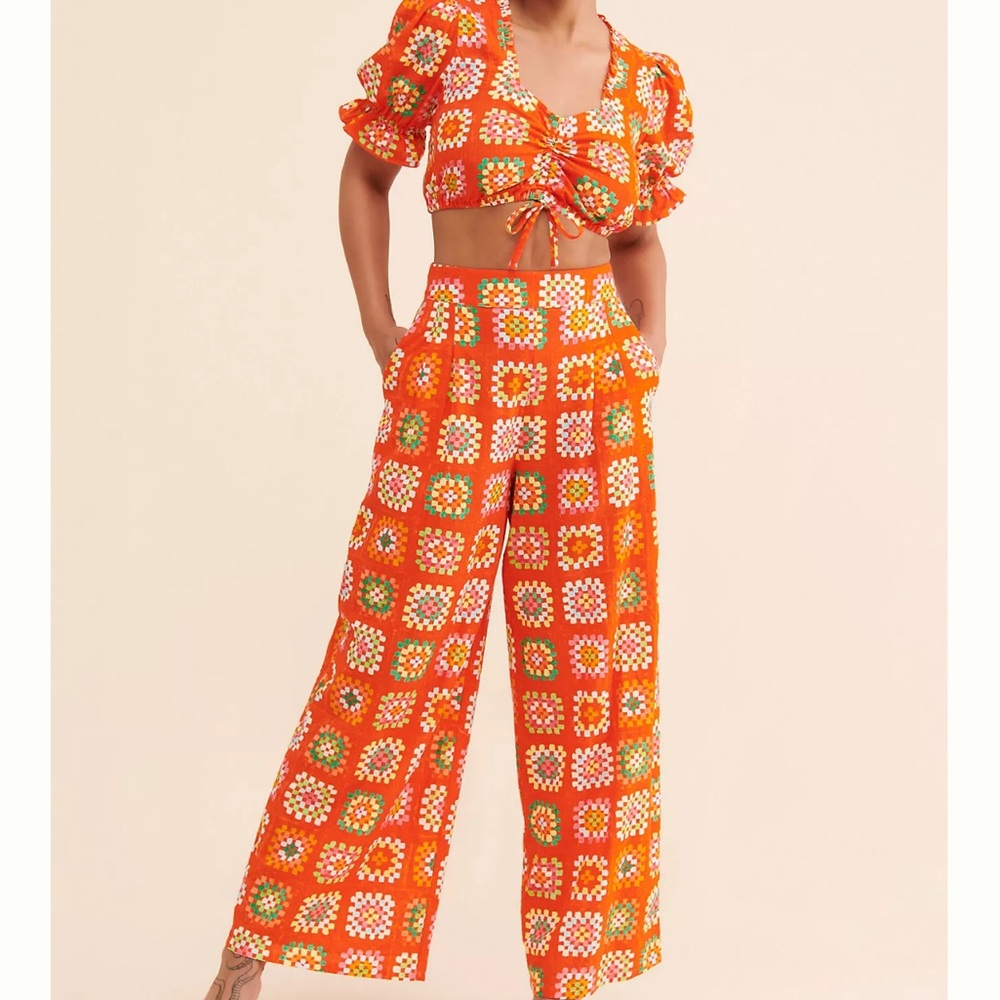 Rachel Antonoff Orange Granny square Snyder Pant and Crop top
